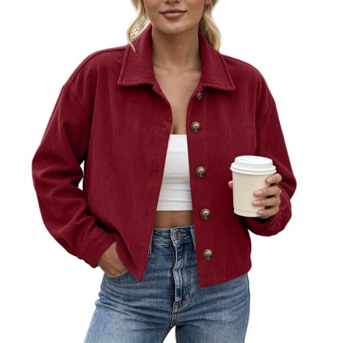 Gumipy Womens Corduroy Jacket Button Up Cropped Long Sleeve Fall Jackets - image 1