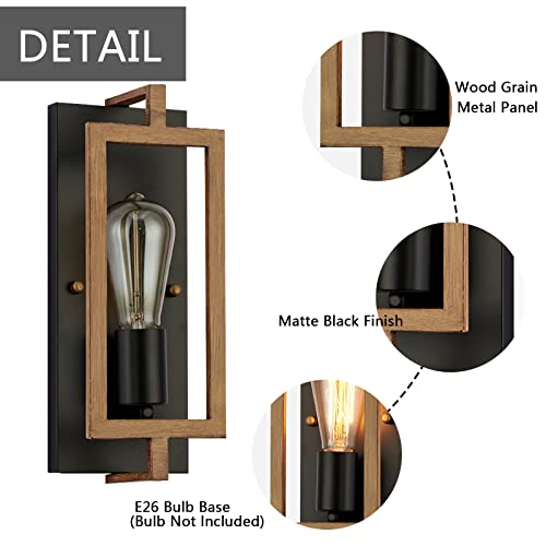 Capslpad Industrial Wall Sconces Set of 2 Rustic Vintage Wall Light Fixtures Indoor Farmhouse Wood Grain Metal Wall Mounted Lamp for Bedroom Corridor Hallway Living Room Stairway by Capslpad - Image 3