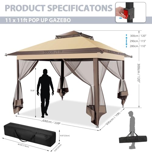 Image of COBIZI Pop Up Gazebo 12x12 Canopy Tent, Outdoor Screened Gazebo Shelter with Mosquito Net,Carpas para Patio, Shade for Lawn, Garden, Backyard and Deck, Brown(Upgraded 2.0)