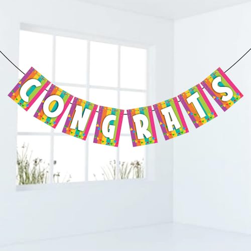 Image of Balloonistics inchCongrats inch Banner - Cardstock Congratulations Bunting for Graduation, Engagements & Milestone Parties - Elegant Script Achievement Backdrop with Ribbons