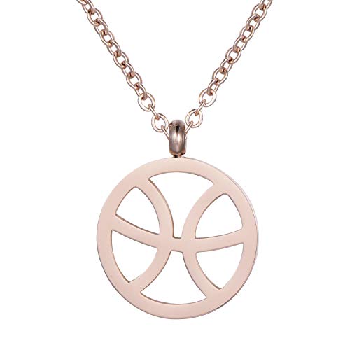 Morella Collier pour Femmes en Acier Inoxydable Or Rose avec Pendentif Signe du Zodiaque Poisson dans Petit Sac