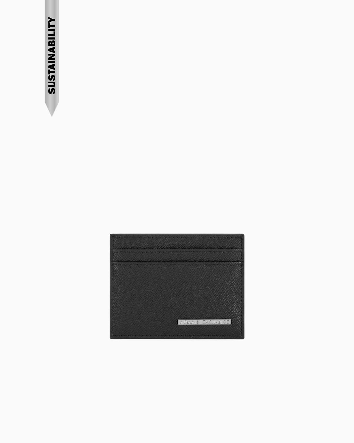 Armani Exchange Men's New York, Sustainable, Silver Logo Plate Credit Card Holder, Navy Salute