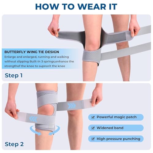 Image of Spring Knee Brace Support for Men & Women - Adjustable Patella Knee Stabilizer with Spring-Loaded Support for Running, Squats, Stair Climbing & Daily Activities (Grey or Black, 1 Pc)