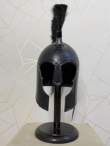 Black Troy Helmet with Crest Ancient Greek Warrior Armour Replica Medieval Spartan Costume Helmet for LARP, Cosplay, Halloween, Display or Collection