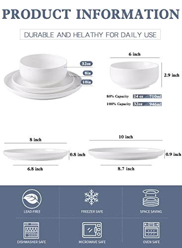 Kanwone Porcelain Dinnerware Sets For 4, Round Plates And Bowls Sets, 12 Piece Dish Set With Dinner Plates, Dessert Salad Plates And Cereal Bowls, Microwave, Oven And Dishwasher Safe, White #TOP1