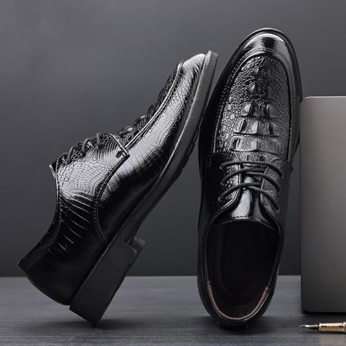 Mens Leather Dress Shoes for Men, Pointed Toe Lace-up Mens Black Pu Leather Formal Oxfords Dress Shoes3