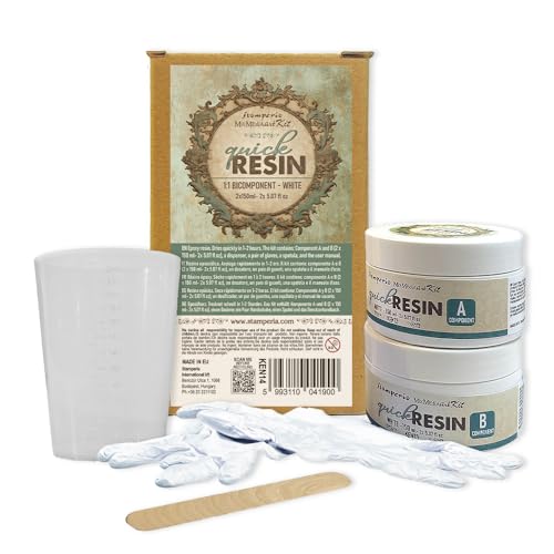 Stamperia - Resin For Crafts And Gifting, 1:1 Bicomponent, Dries Quickly In 1-2 Hours, Component A And B, Kit Includes Dispenser, Gloves, And Spatula 
