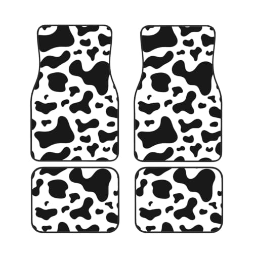 Alfombrillas de coche con piel de vaca blanca y negra de diseño premium neopreno juego de 4