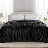 TOONOW Fleece Bed Blanket Queen Size 90x90 inches, Super Soft Fluffy Fuzzy Plush Blanket Geometric Pattern Cozy Microfiber Flannel Blankets for Couch, Bed, Sofa, Black