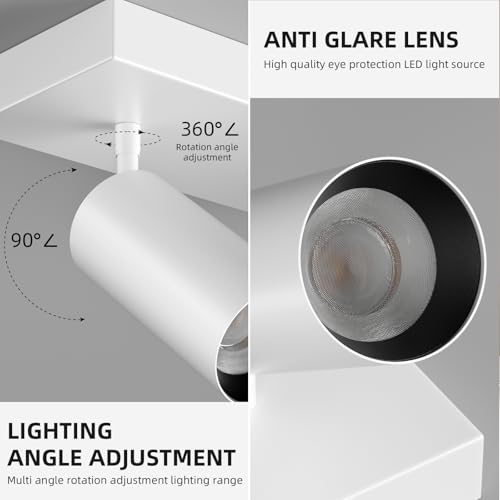 Image of Spotlight Indoor Ceiling LED Light,3 Lights 60W Modern Spot Light Fixtures 4000K White Accent 300Adjustable Picture Painting For Living Room Bedroom Hallway Gallery Flush Mount Directional Lighting