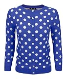 YEMAK Women's Polka Dot Cute Jacquard Crewneck Button Down Sweater Cardigan MK3104-RBL-M Royal Blue