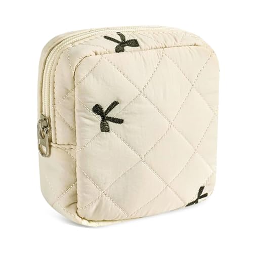Image of MAYCREATE Small Pouches for Women, Cotton Quilted Lipstick Small Makeup Pouch, Sanitary Pads Storage Zipper Cosmetic Organizer Bag for Menstrual Supplies, Makeups (14x14cm)