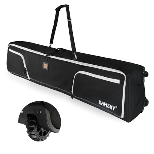 DAFISKY Ski Bags for Air Travel - Ski Bag with Wheels Fit Single Snowboard or Double Skis up to 175 or 190 cm All-Round Padded Protection for Boots Helmet Skiing Gear Black
