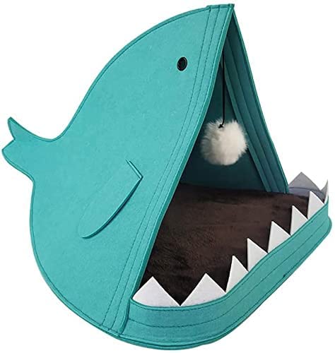 ROYAL POLARFelt Pet Bed Shark-Shaped Cat Nest Pet Sofa for Seasons Available Pet House for Cat and Dog (Green)