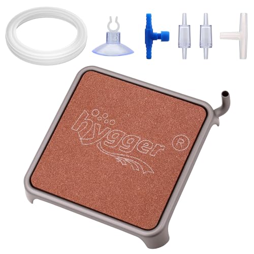 hygger Aquarium Air Stone, 3.23 Inch Nano Air Stone Make Super Tiny Bubble, Ultra Quiet Dissolved Oxygen Diffuser Small Airstone with Stainless Steel Base for Aquarium, Fish Tank & Hydroponic, Square