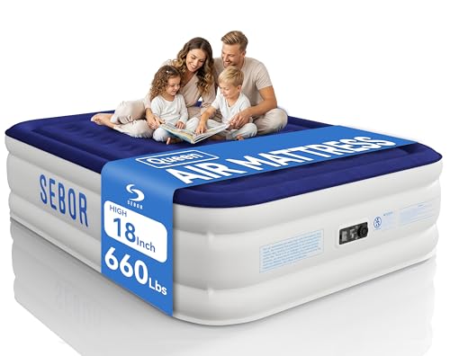 Sebor Air Mattress Queen with Built-in Pump 18', Comfortable Self-Inflating Air Mattress with...