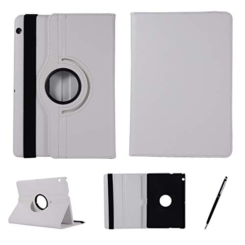 【両用タッチペン付き】HOTSALEUK 10.1インチ MediaPad T5 10タブレット2018発売の 手帳型 ケース 360度回転 横置き 縦置きスタンド機能は(ホワイト)