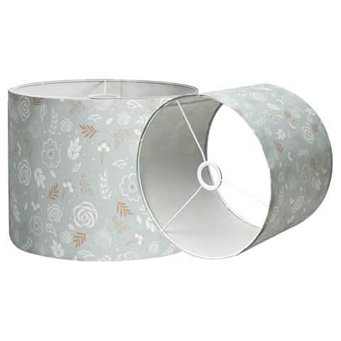 Linen Drum Lamp Shade 13”x13”x9.8” Lampshades for Table Lamp Set of 2 Easy Assembly Lampshade with E26/E14 Adapters for Floor Lamp Shade Replacement Linen Sky Blue Print Pattern Cover