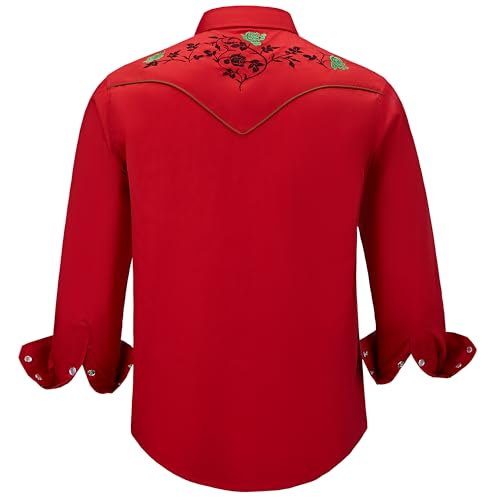 PEARL SNAP Men's Embroidered Western Cowboy Peael Snap Long Sleeve Dress Two Pockets Shirts2