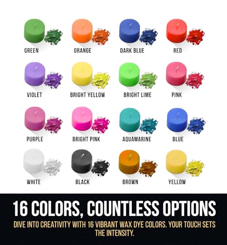 Craft911 Candle Color Dye for Soy Wax - 16 Colors (3g Each) Candle Wax Dye for Candle Making | Natural Cosmetic Grade Candle Dyes for Candle Making | Candle Dye
