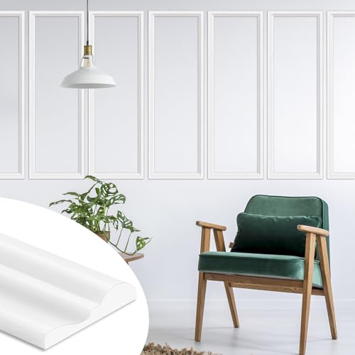 JSIWOTH Moldura Pared Autoadhesiva  Moldura 3D para Decoración, Protección Paredes y DIY   Marco Espejos Flexible, Moldura Puertas Armario,Blanco(6m x 32mm)