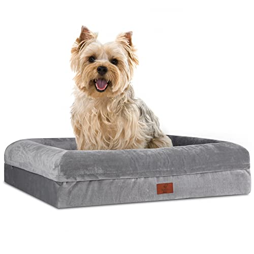 Yiruka Orthopedic Dog Bed for Small Dogs, Waterproof Puppy Bed with Removable Washable Cover, Egg Crate Foam Small Dog Couch Bed with Removable Bolster Nonskid Bottom
