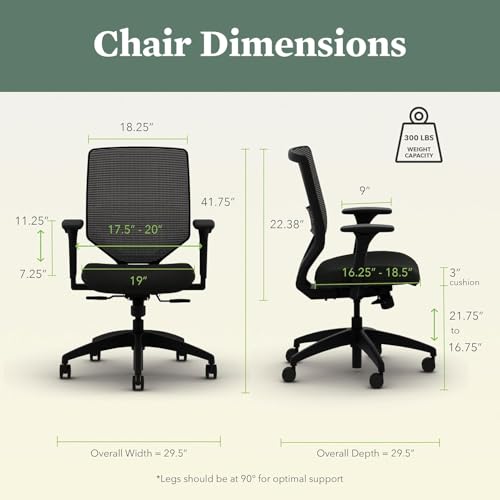 Image of HON Solve Office Chair, Ergonomic Office Chair Mesh Back Support, Adjustable Lumbar Support, Height Adjustable Arms, Black Frame, Peacock