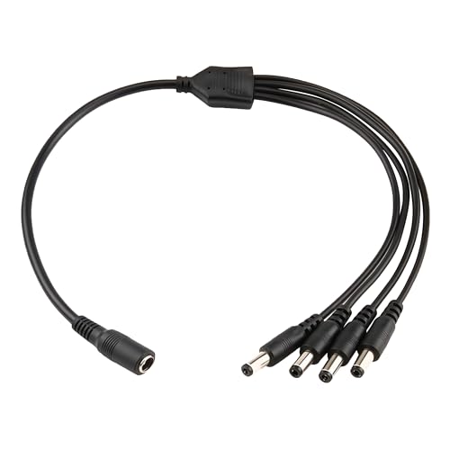 DC Power Splitter Cable 1 Female to 4 Male, 5.5x2.1mm 12V 1 to 4 Way Y Connector Barrel DC Power Supply Output Adapter Cord for CCTV Camera, LED Light Strip, Router, Multi-Device Power Supply