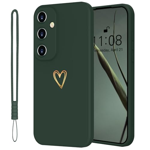 Mitetabo Hülle für Handyhülle Samsung Galaxy A14 5G Silikon mit Gold Liebesherz Samsung A14 Hülle Dünn Gold Love Schutzhülle Slim Kratzfeste Rundumschutz Case für Samsung Galaxy A14 Grün