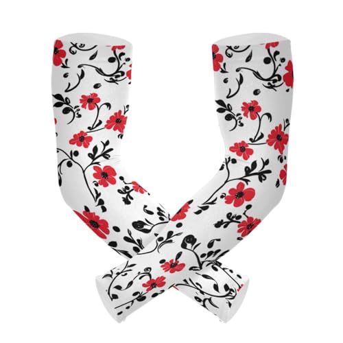 WDdZzyy Manicotti di raffreddamento per braccio da donna, 1 paio di manicotti di raffreddamento con fiore rosso e nero, protezione solare UV, per adulti e sport all'aria aperta, Fiore Fata Rosso Nero,