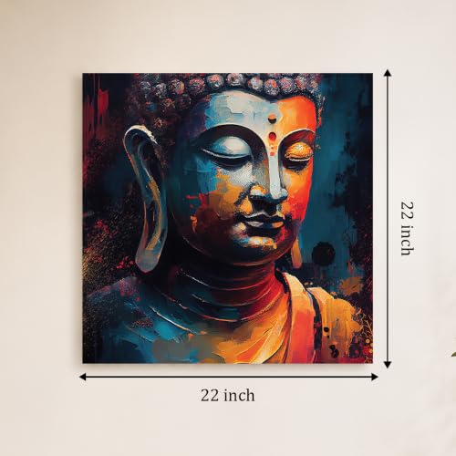 Image of PAINTINGMANTRA Abstract Buddha Painting for Living Room, Buddha wall Art Painting for living room, Bedroom, office and Home, Canvas, 22x22 Inch