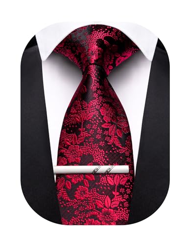 Image of Barry.Wang Floral Ties for Men Flower Necktie with Tie Clip Formal