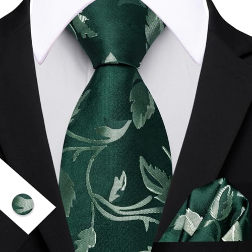 Image of Barry.Wang Flower Ties for Men Handkerchief Cufflinks Set Wedding Necktie Set Party