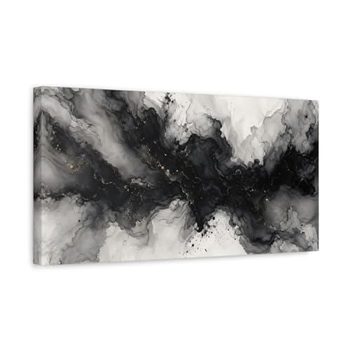Tableau moderne Abstract Ink Flow horizontal en noir et or pour décoration murale