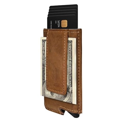 Dinghao RFID Blocking Slim Money Clip Aluminum Wallet Automatic Pop-up Card Case (Texas Brown)