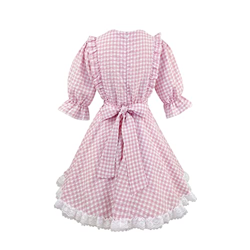 Sweet Lolita Dress Teens Princess Casual Kawaii Plaid Ruffle Lace Puff Sleeve Bandage Bow Short Dresses2