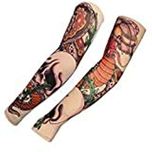 KEHUASHINA Manche Imitation Tatouages unisexe, Protection Solaire, Mitaine, Couverture UV, motif : Tetes de Mort et Roses Cover