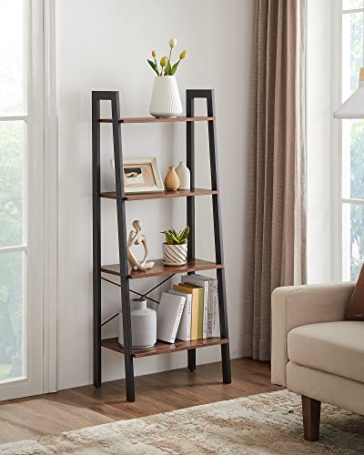 Image of VASAGLE BARNET Collection - Ladder Shelf, Bookshelf, Storage Rack, Modern Bookcase for Living Room Home Office Kitchen, Steel Frame, 4-Tier, 22-Inch Wide, Hazelnut Brown and Ink Black ULLS044B03