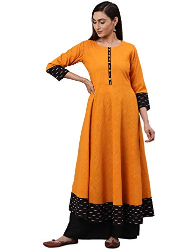 Image of Yash Gallery Women's Cotton Relaxed Fit Anarkali Slub Printed Kurta