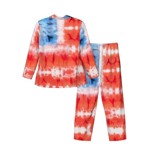 Tie Dyed Of America Flag Mens Pajamas Set Button Down Sleepwear Set Long Sleeve Loungewear With Pockets4