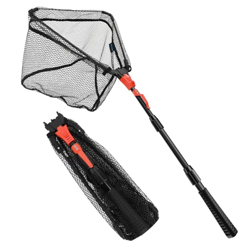 サンライク(SANLIKE)玉網 タモ網 折り畳み式 ワンタッチネット 伸縮式 3段階 調節可能 釣りネット すくい網 ランディングネット 軽量 ラバーコーティングネット ガラス繊維の柄 淡水海水適用 釣り たも網 コンパクト 網 漁具 110CM/180