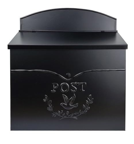 NACH Chelsea Wall Mount Mailbox for Outside, 11.5 x 5 x 13 inches, Black Mailboxes for Outside, Water Resistant Mailbox for Outside