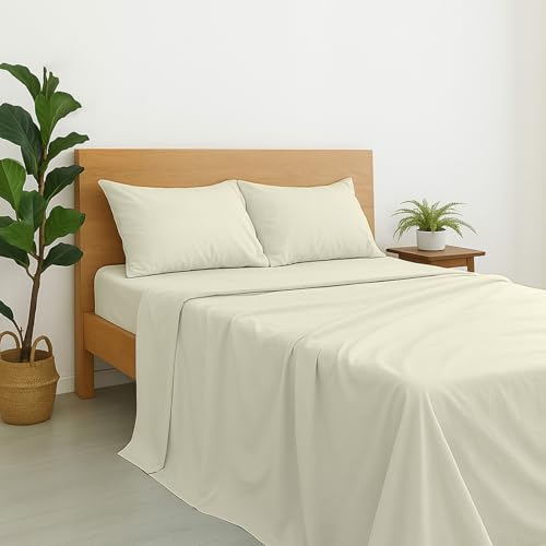 Cottington Lane Twin Size Sheet Set, 100% Egyptian Cotton Premium Hotel Quality 4 Piece Sheets Sets, High Thread Count Ivory Solid with 6-10" Deep Pocket