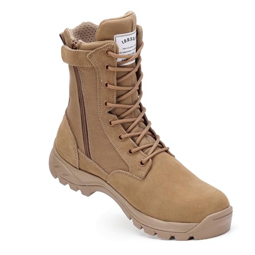 IODSON Bottes de Militaires travail tactiques Hommes légères rangers de Randonnée moto combat montante bottines cuir Avec fermeture éclair Marron 42.5