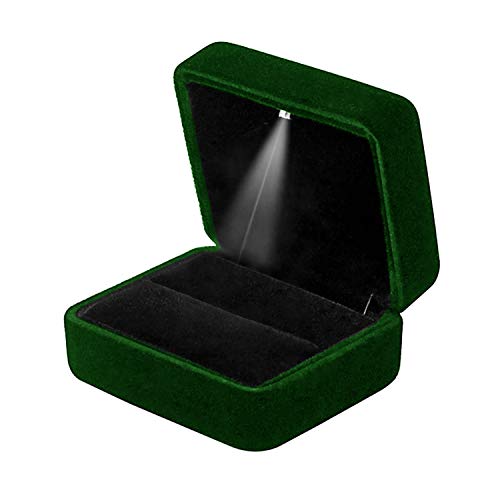 GBYAN Ring Box with LED Light Velvet Emerald...