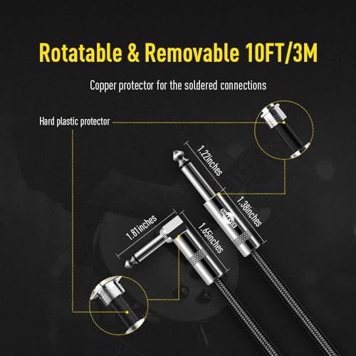 Shaevle Guitar Cable 10ft Amp Cord for Guitar Bass Electric Guitar Instrument Electric Mandolin Amplifier Audio 1/4 Right Angle to Straight - Thumbnail 5