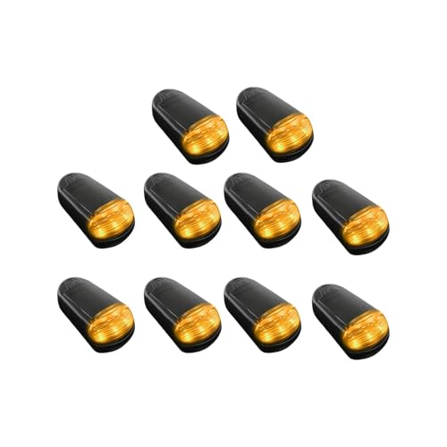 Lot de 10 Feux de gabarit LED solaires sans perçage for Cabine de Camion, étanches, Accessoires extérieurs(Black,Yellow Light)