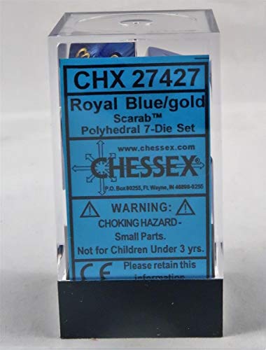Chessex Polyhedral 7-Die Scarab Dice Set - Royal Blue With Gold Chx 27427 #TOP2