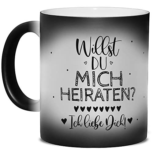 Tasse mit Spruch - Willst du mich heiraten? - Kaffeetasse Zaubertasse Farbwechel - Heiratsantrag, &Uuml;berraschung, Paar, Liebe - Hochwertige Keramik, 300 ml