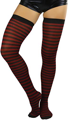 Image of ToBeInStyle Women's Opaque Hosiery Thin Striped Thigh High Long Stocking